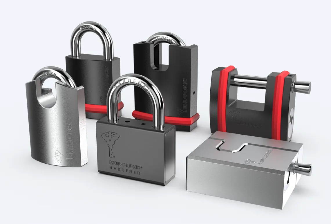 Mul-T-Lock high security padlock range including NE series and hasp locks