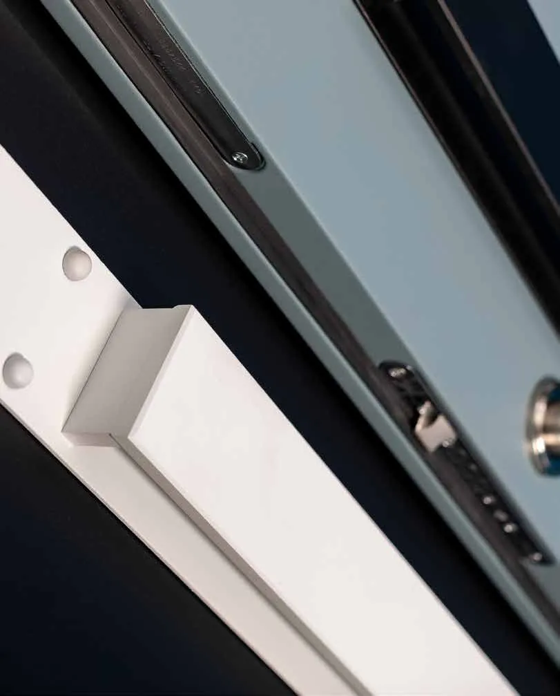 Close-up of the RB multi-bolt locking points on a door edge